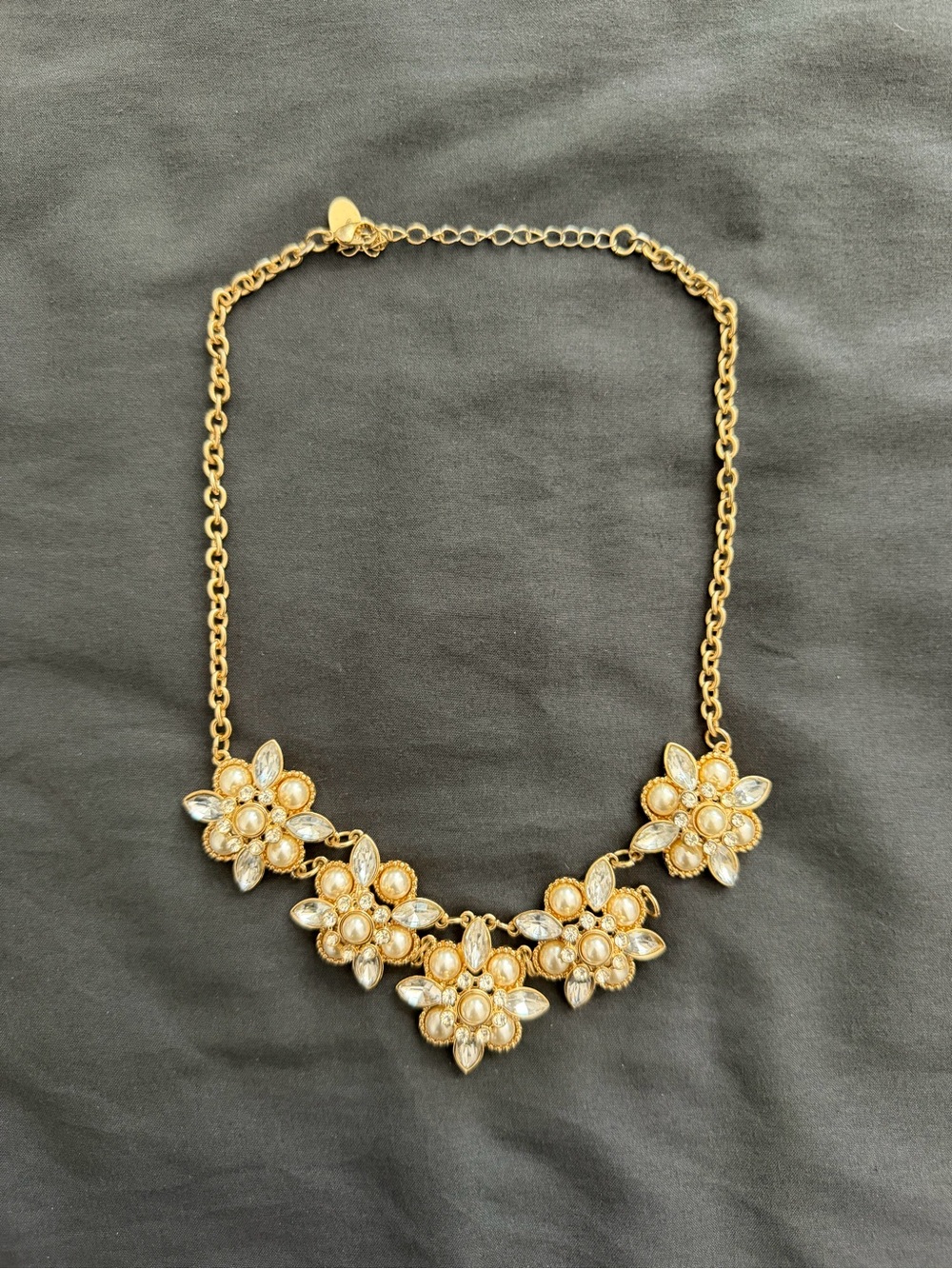 Gold Floral Pearl Statement Necklace
